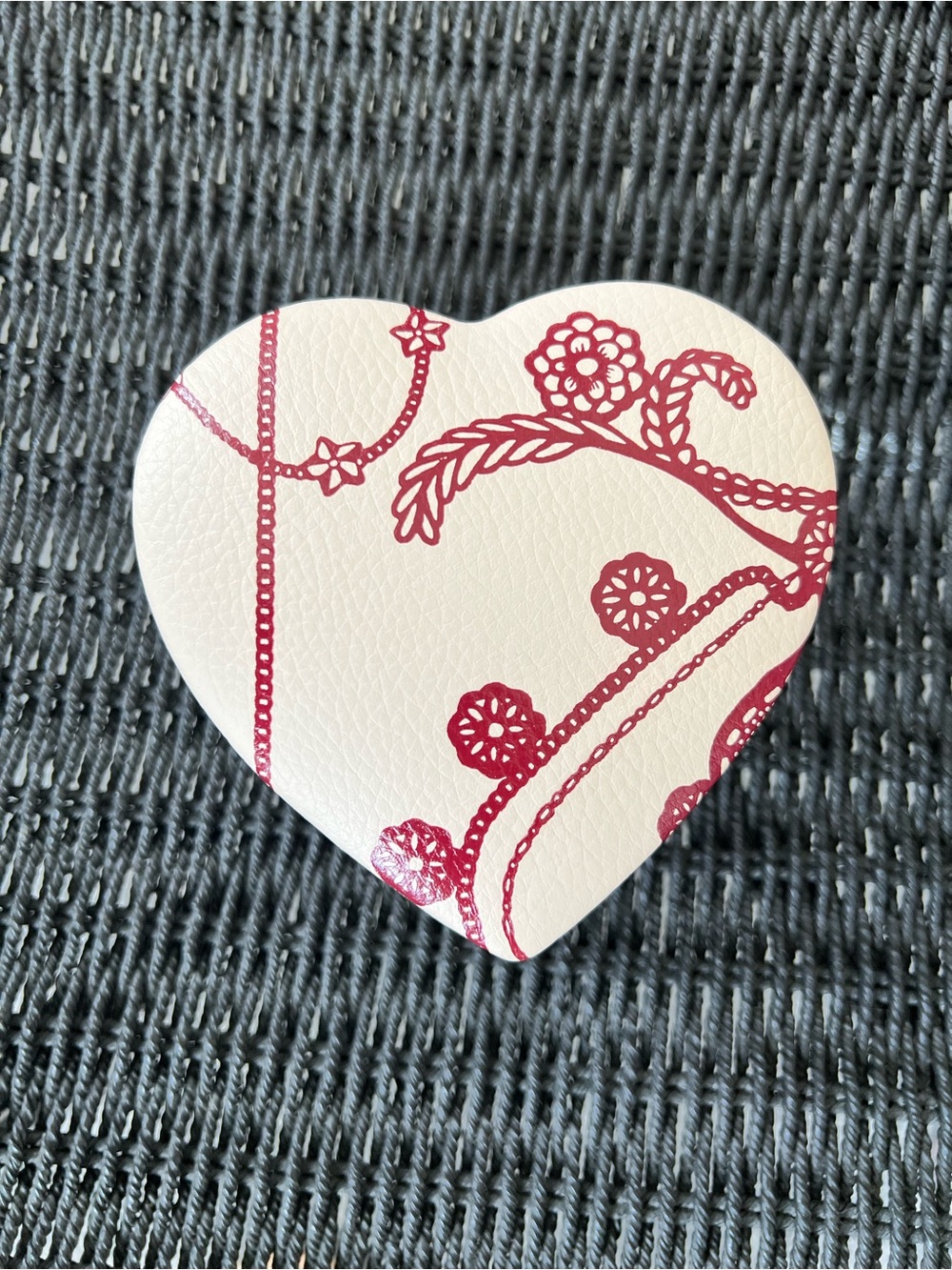 Pandora retired leather heart shaped jewelry box with two tiered swivel design.